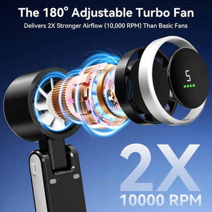 Portable Fan, Mini Fan, Handheld Turbo Fan, Portable Rechargeable Fan, 5-Speed, LED Display, Foldable Design (Black)
