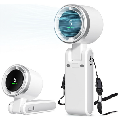 Portable Fan, Mini Fan, Handheld Turbo Fan, Portable Rechargeable Fan, 5-Speed, LED Display, Foldable Design (Black)